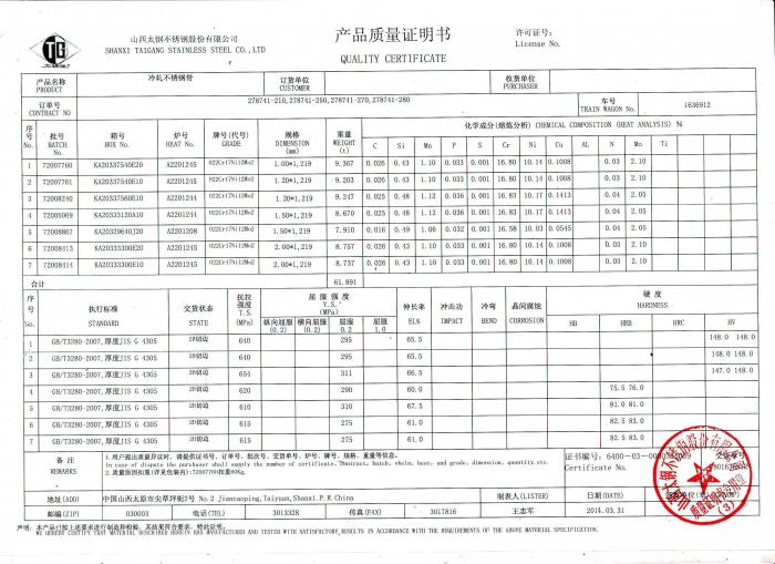 304材質(zhì)質(zhì)量報告